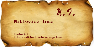 Miklovicz Ince névjegykártya